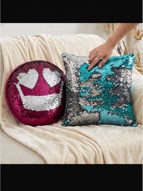 Set of 2 Reversible Sequin Pillow + Mermaid Sequin Throw Pillow Set Y2K Decor
